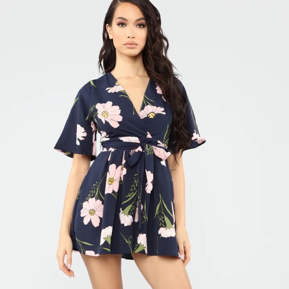 Navy Blue Floral Romper